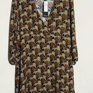 Anthropologie Black and Tan Floral Long Sleeve Dress